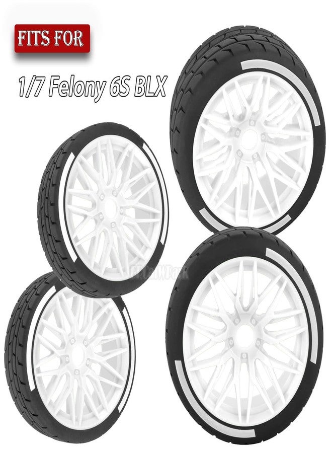 عجلات وإطارات BRCatWPark RC لسيارة Felony 6S BLX بمقياس 1/7، إطارات مطاطية للطرق السريعة، 4 قطع إطارات ناعمة للطرق السريعة لسيارات الانجراف RC، لون أبيض - Image 2